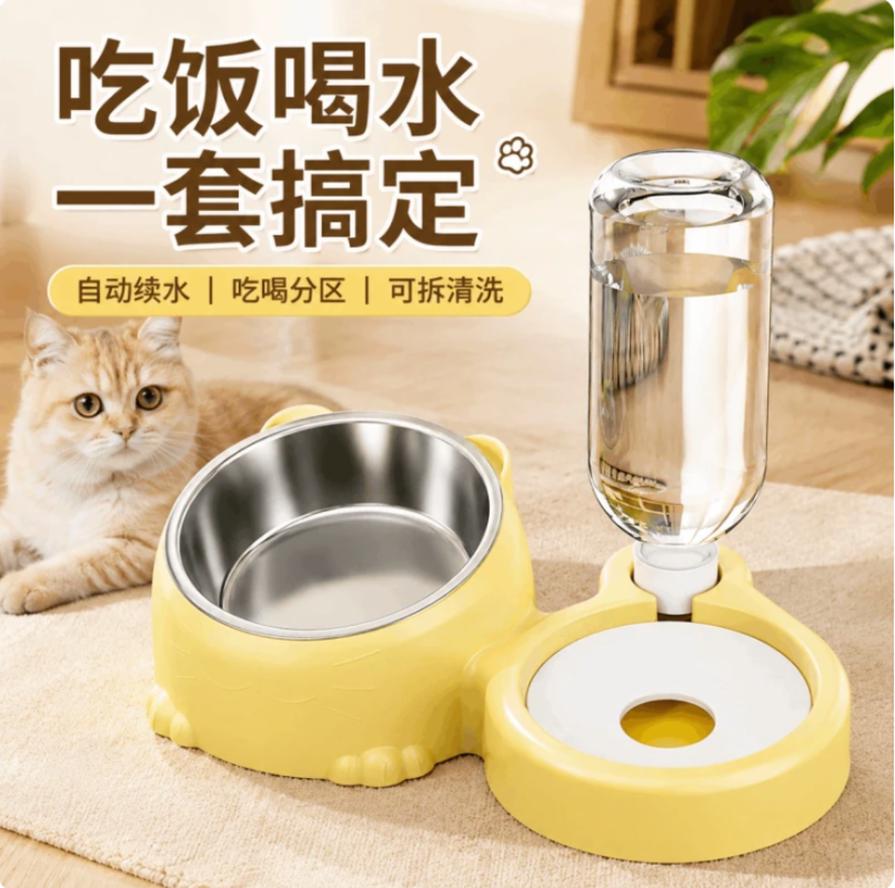 寵物碗貓碗狗盆狗碗貓盆貓糧狗糧貓咪水碗一體不鏽鋼寵物用品自動